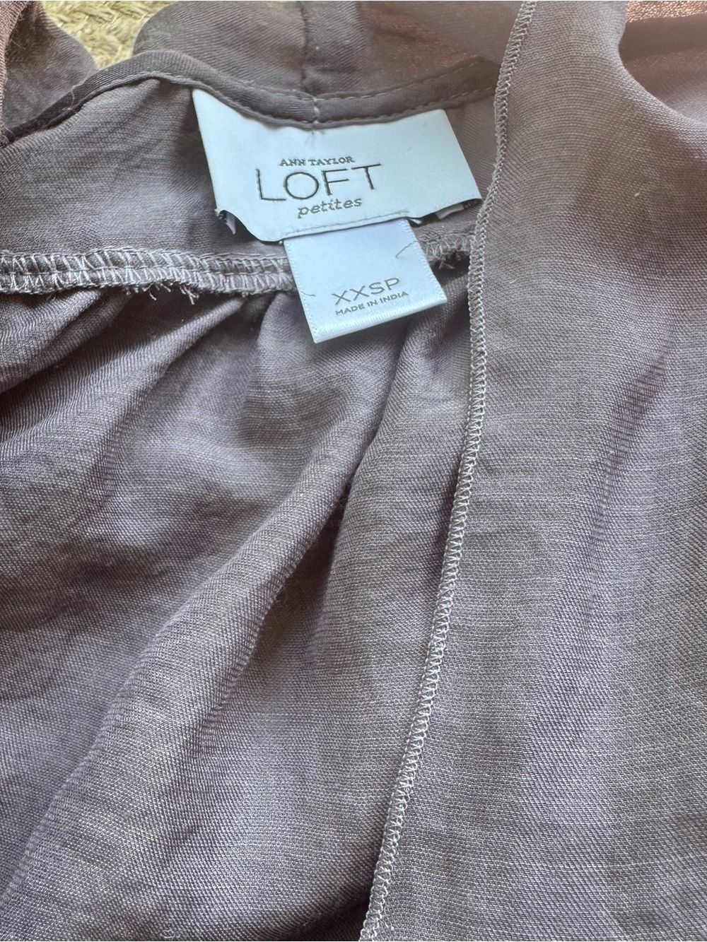 LOFT Petites XXSP Taupe Ruffle Tie Front Sleeveless Blouse Shell Top